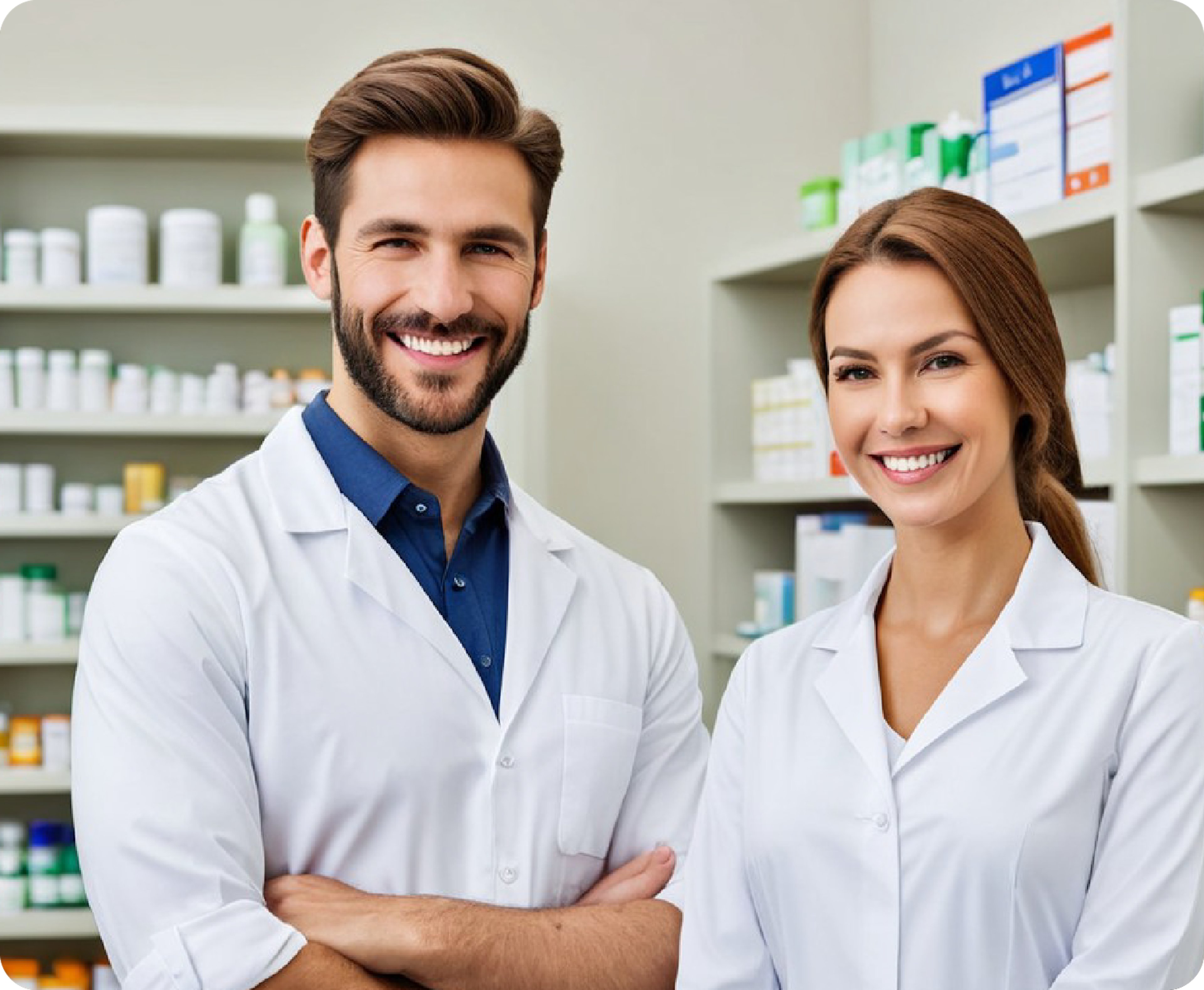 Two pharmacists with smiling face